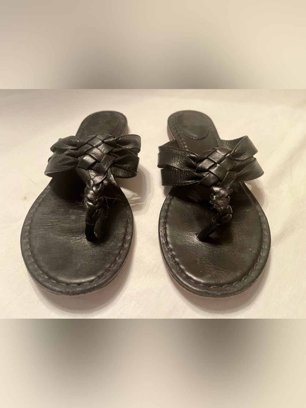 Frye Black Braided Leather Thong Sandals, 8M EUC